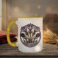 Crocuses Mug in black featuring purple Saskatchewan crocus flowers on white ceramic