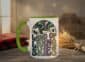 Land Of Living Skies Mug in light green interior showing Saskatchewan prairie sky design on white ceramic coffee cup