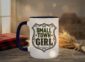 Small Town Girl Mug in blue interior showing Saskatchewan design on white ceramic coffee mug