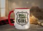 Small Town Girl Mug in red interior showing Saskatchewan design on white ceramic coffee mug