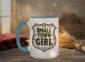 Small Town Girl Mug in light blue interior showing Saskatchewan design on white ceramic coffee mug