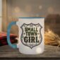 Small Town Girl Mug in light blue interior showing Saskatchewan design on white ceramic coffee mug