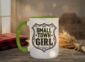 Small Town Girl Mug in light green interior showing Saskatchewan design on white ceramic coffee mug