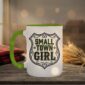 Small Town Girl Mug in light green interior showing Saskatchewan design on white ceramic coffee mug