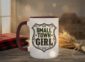 Small Town Girl Mug in maroon interior showing Saskatchewan design on white ceramic coffee mug