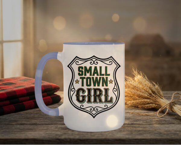 Small Town Girl Mug in light purple interior showing Saskatchewan design on white ceramic coffee mug