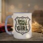 Small Town Girl Mug in light purple interior showing Saskatchewan design on white ceramic coffee mug