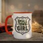 Small Town Girl Mug in orange interior showing Saskatchewan design on white ceramic coffee mug