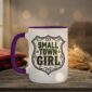 Small Town Girl Mug in purple interior showing Saskatchewan design on white ceramic coffee mug