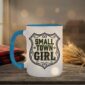 Small Town Girl Mug in sky-blue interior showing Saskatchewan design on white ceramic coffee mug