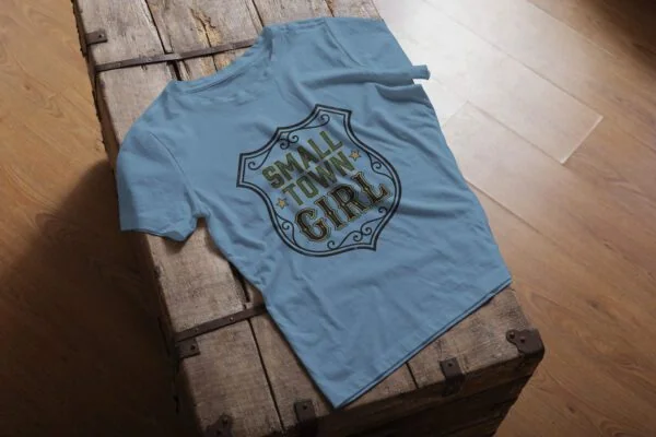 Small Town Girl T-Shirt in arctic blue showing prairie-inspired design