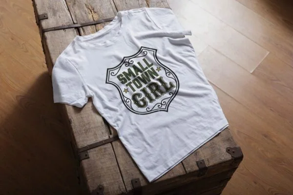 Small Town Girl T-Shirt in arctic blue showing prairie-inspired design