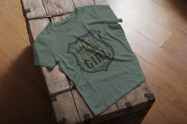 Small Town Girl T-Shirt in arctic blue showing prairie-inspired design