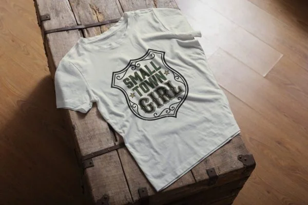 Small Town Girl T-Shirt in arctic blue showing prairie-inspired design