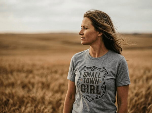 Small Town Girl T-Shirt in arctic blue showing prairie-inspired design