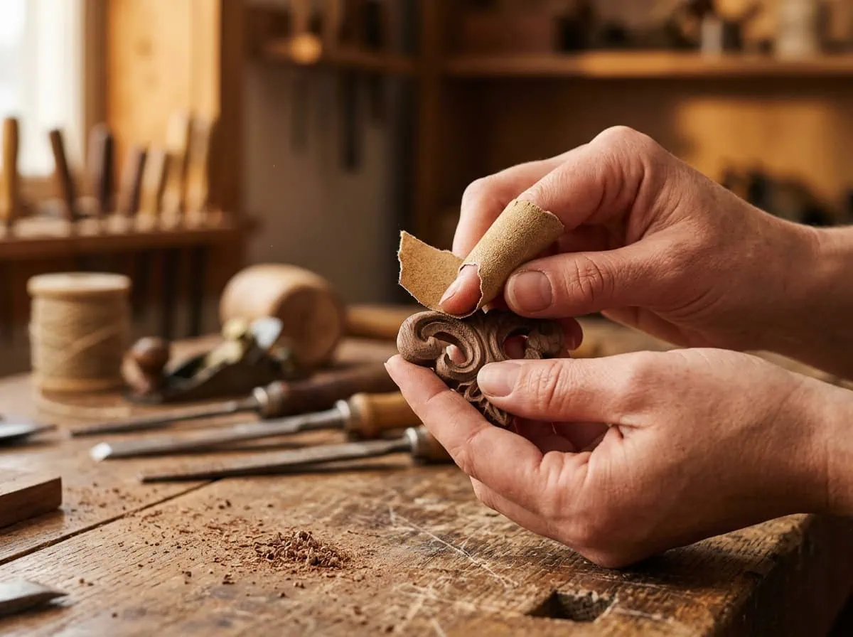 Hands finishing handcrafted wood piece — Saskatchewan craftsmanship preservation