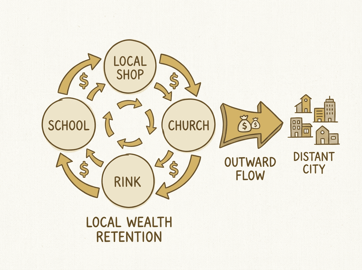 Local money flow — dollars staying in Saskatchewan community versus leaving to corporations