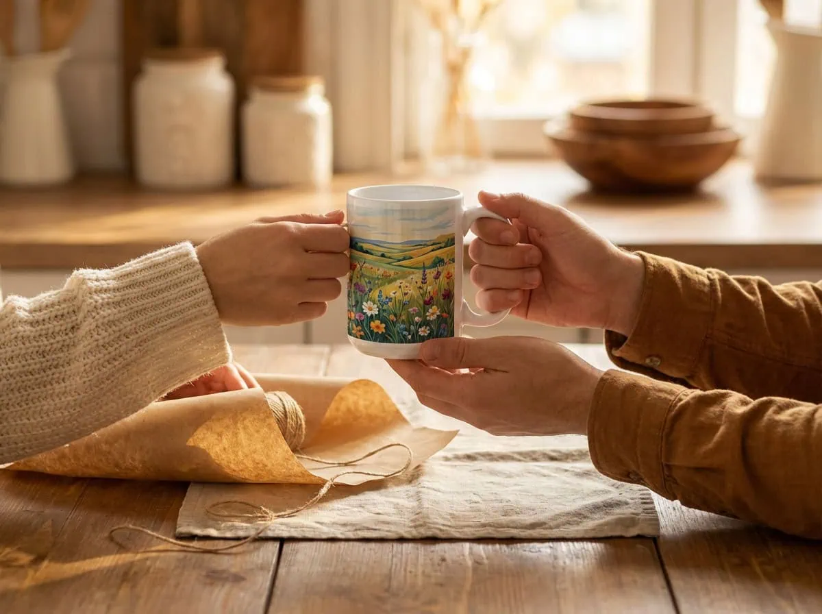 Giving a custom ceramic mug as a gift — Saskatchewan gift guide idea