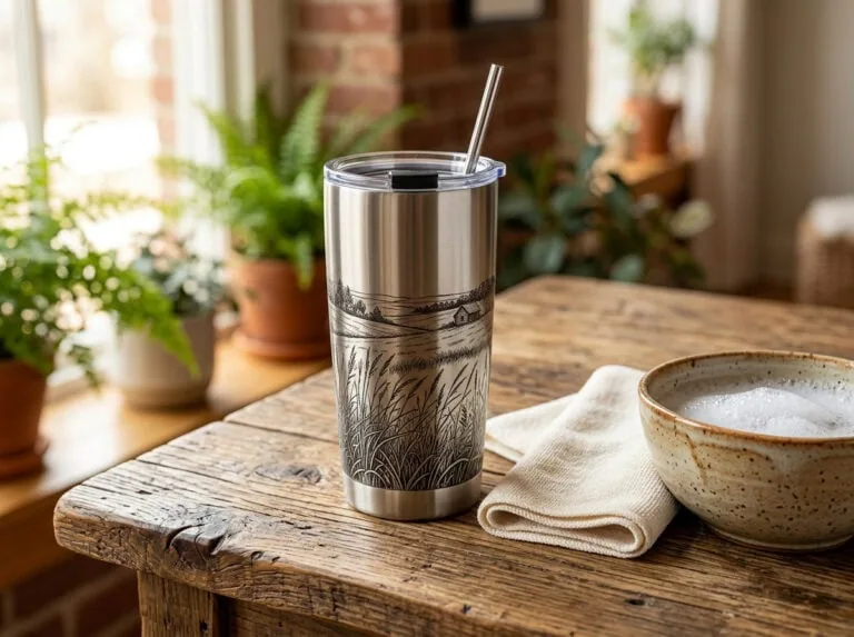 Stainless steel tumbler care — custom tumbler with cleaning supplies Grey Barn Handwerk