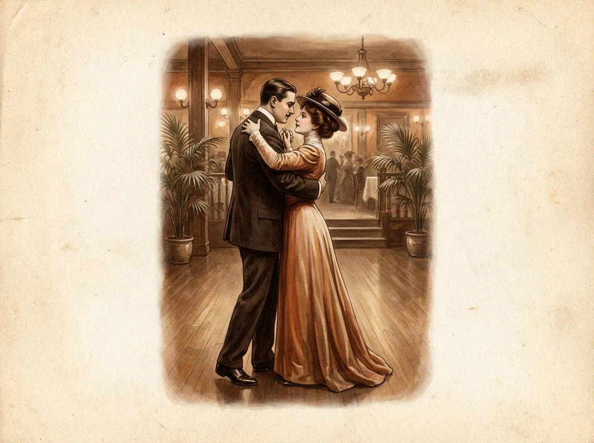 Vintage illustration of the Bunny Hug dance from the early 1900s