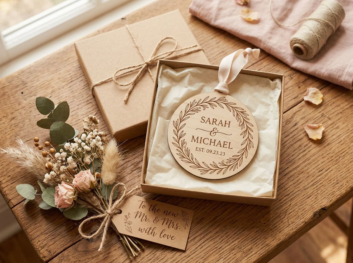 Wedding Custom Gift — Choosing the Right Product for the Moment Custom wedding ornament in gift box — occasion-specific personalized gift