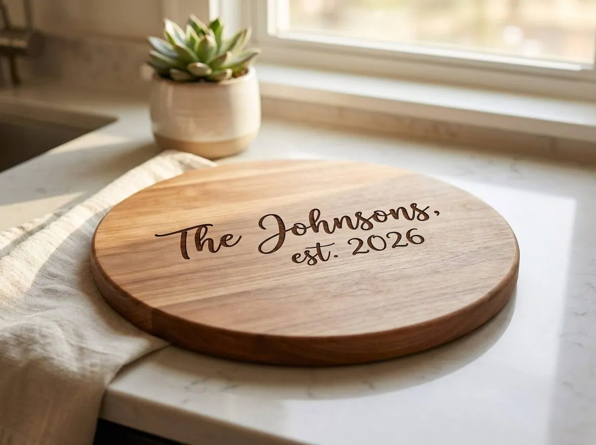 Personalized wedding cutting board with couple's name and date — Saskatchewan wedding gift