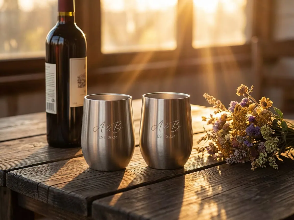 Matching engraved wedding tumblers — personalized drinkware Saskatchewan wedding gift