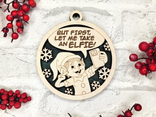 Let Me Take an Elfie fun christmas pun ornament