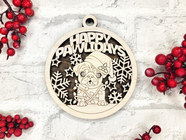 Happy Pawlidays fun christmas pun ornament
