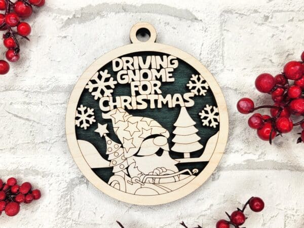 Driving Gnome for Christmas fun christmas pun ornament