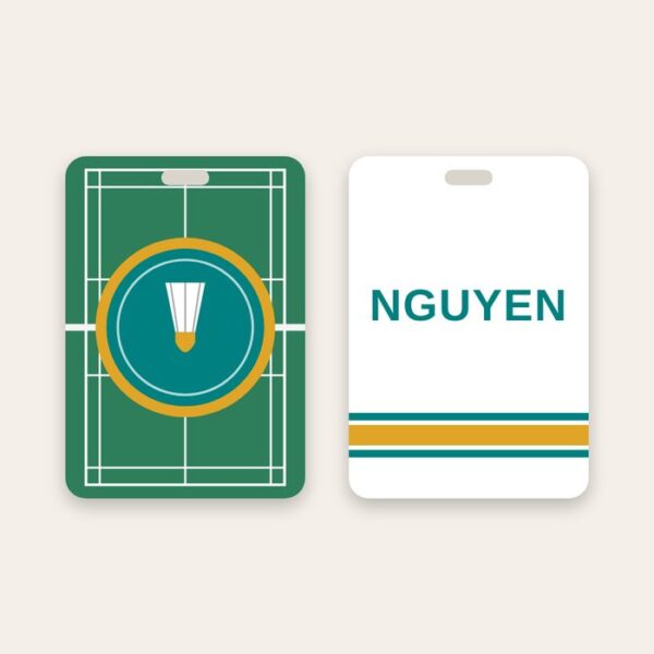 Badminton bag tag Badminton bag tag, team logo on a badminton court and name on the back