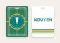 Badminton bag tag, team logo on a badminton court and name on the back