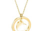 Stainless steel engraved necklace, floating heart circle, gold