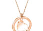 Stainless steel engraved necklace, floating heart circle, rose gold