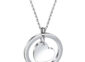 Stainless steel engraved necklace, floating heart circle, silver
