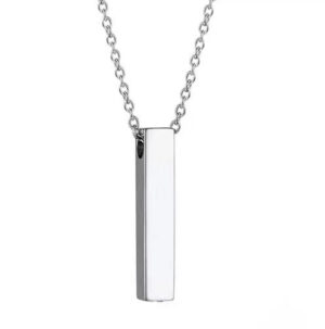 Stainless steel keepsake urn necklace, vertical bar, silver