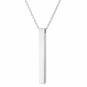 Stainless steel engraved necklace, vertical bar, silver