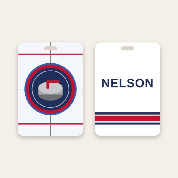 Curling bag tag Curling bag tag, team logo on the house and name on the back