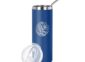 Laser engraved powder-coated drinkware with a logo