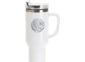 Laser engraved powder-coated drinkware with a logo