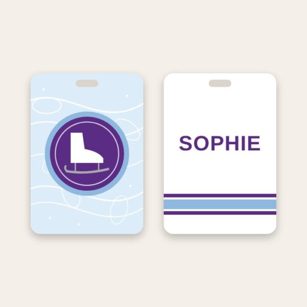 Figure skating bag tag Figure skating bag tag, team logo on the ice and name on the back