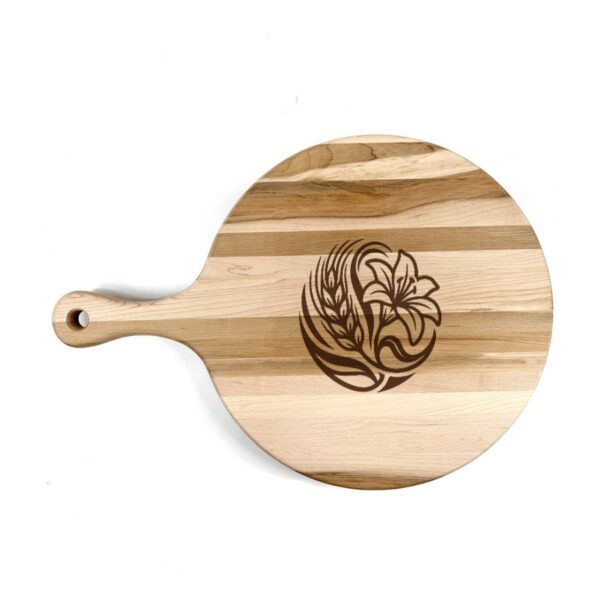 gbh-logo-board-pizza-cutting-board-with-handle-3 Laser engraved Canadian maple board with a logo