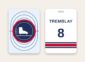Speed skating bag tag, team logo on a skating oval and name and number on the back