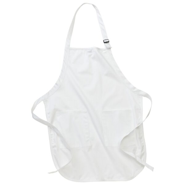 Personalized Full-Length Kitchen Apron – White (Blank) Blank white full-length kitchen apron on a white background, used to preview your design in the Grey Barn Handwerk Design Gallery