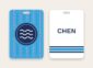 Swimming bag tag, team logo on a pool and name on the back