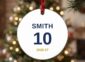 Back of the round team ornament with the player name, number and season