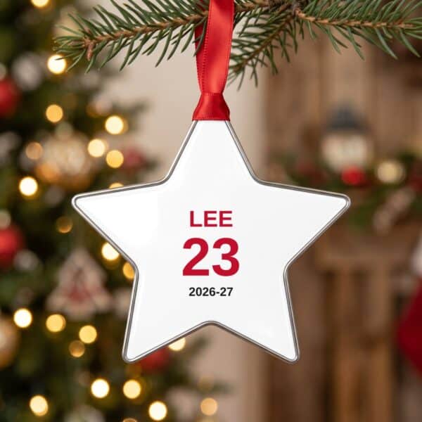 Back of the star team ornament with the player name Back of the star team ornament with the player name, number and season