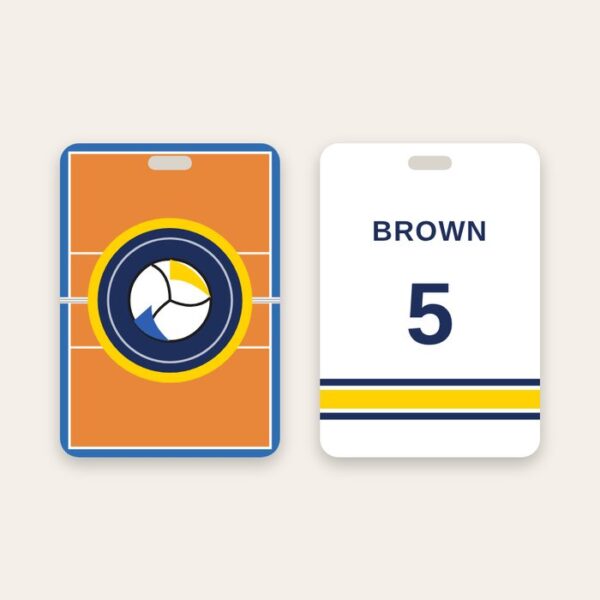 Volleyball bag tag Volleyball bag tag, team logo on a volleyball court and name and number on the back