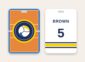 Volleyball bag tag, team logo on a volleyball court and name and number on the back
