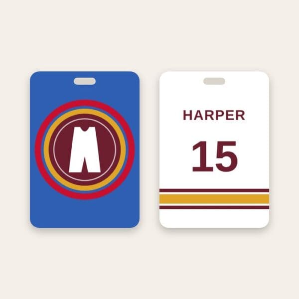 Wrestling bag tag Wrestling bag tag, team logo on a wrestling mat and name and number on the back